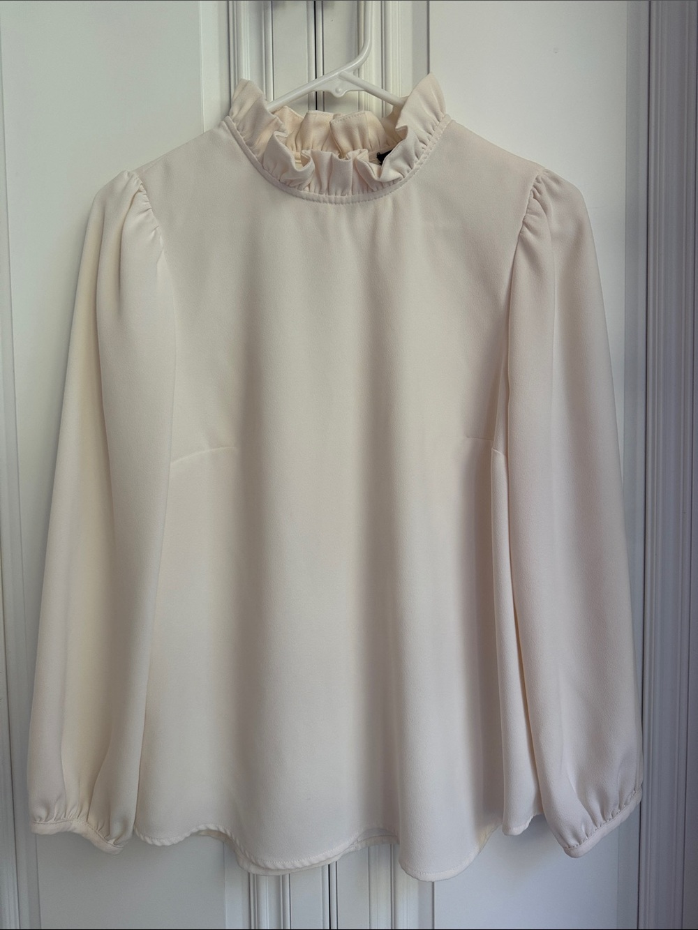 J. Crew Ruffled Neck Long Sleeve Blouse - Cream